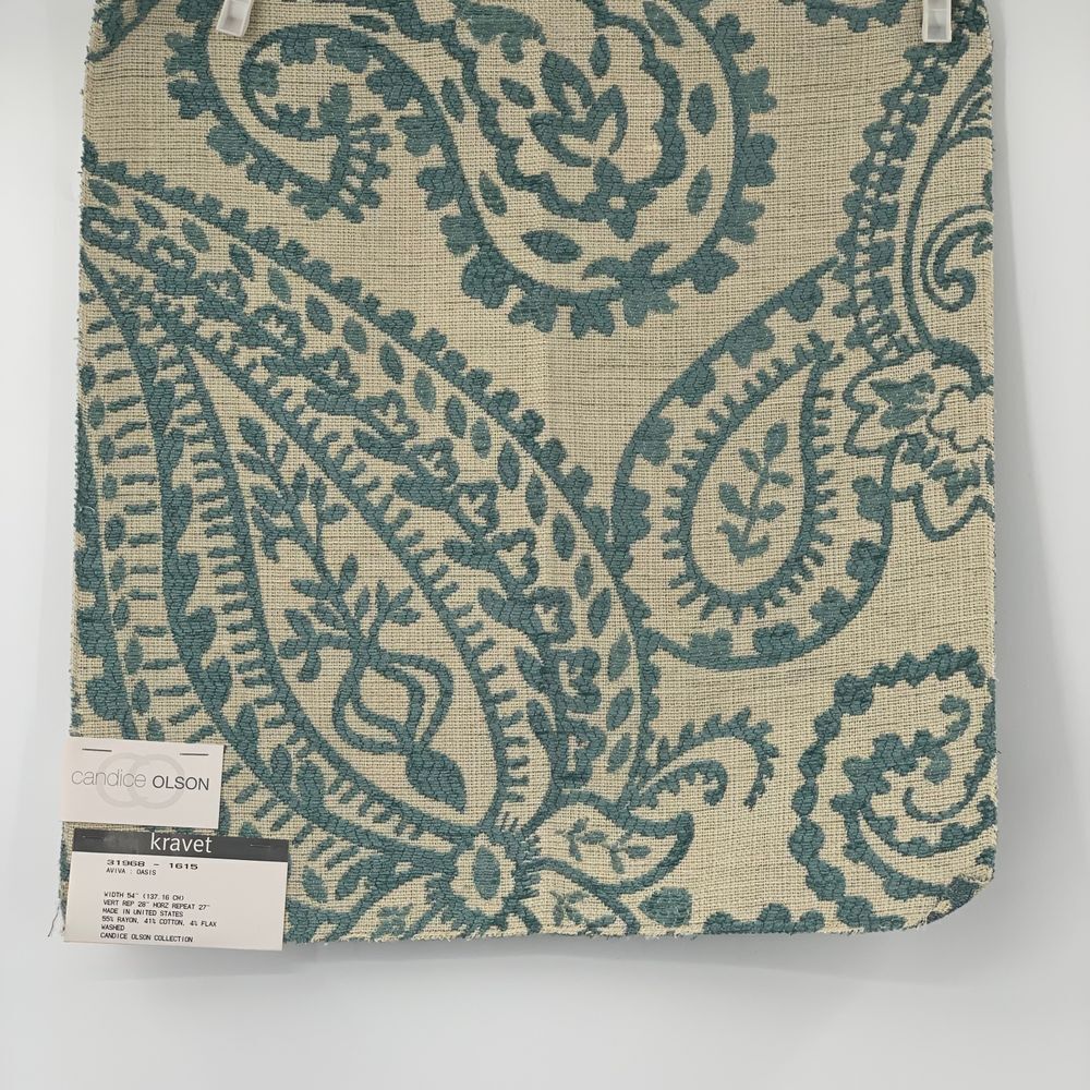 Kravet Candice Olson Oasis Blue/Cream Paisley Rayon/Cotton Blend Fabric Sample - Picture 5 of 5
